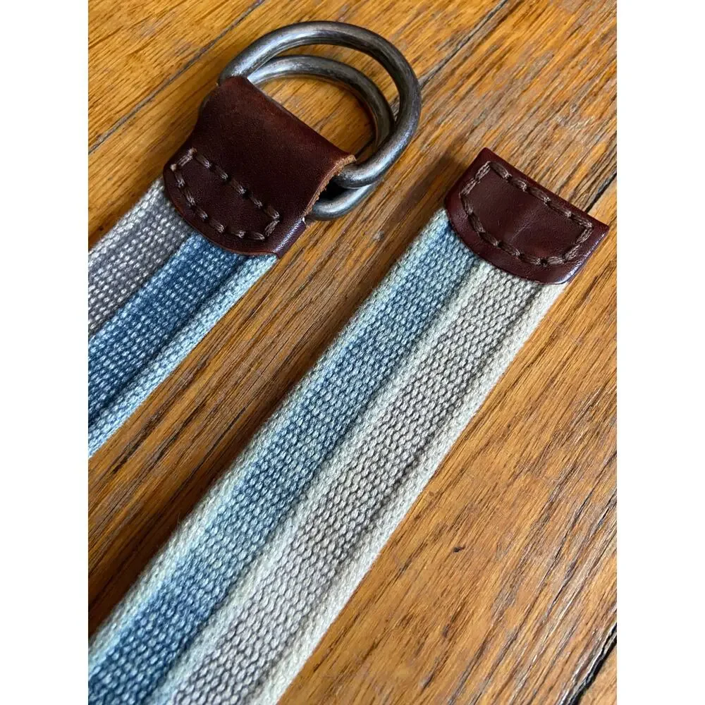 Green/Blue Dyed Cotton Belt w/Leather Tabs Unisex sz XS/S